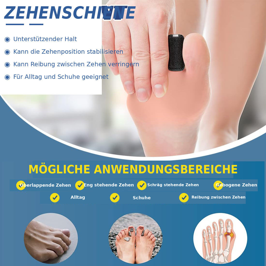 Zehenschiene verstellbar,Zehenbandage mit Aluminiumstütze, atmungsaktiv & rutschfest für Alltag & Schuhe