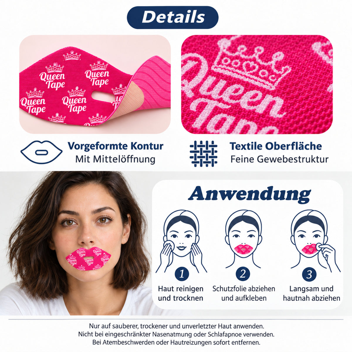 COOL-i Lippenförmiges Mundtape, 30 Stück, selbstklebende Lippenstreifen mit Mittelöffnung