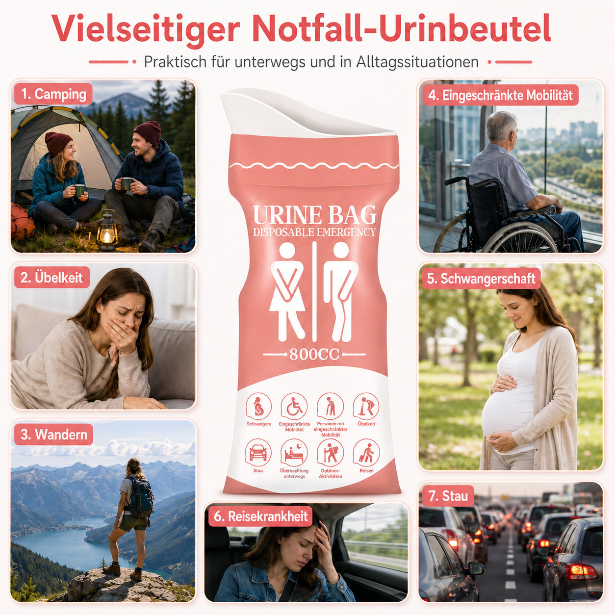 COOL-i Notfall Urinbeutel 12er Set, 800 ml Einweg Urinbeutel, Unisex Reise WC für Auto, Camping & Outdoor