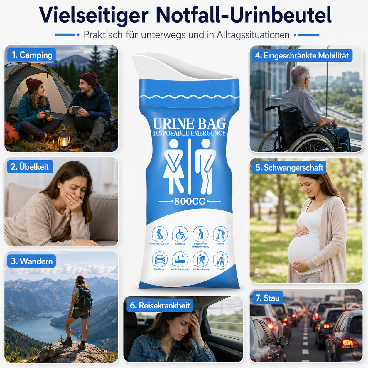 COOL-i Notfall Urinbeutel 12er Set, 800 ml Einweg Urinbeutel, Unisex Reise WC für Auto, Camping & Outdoor