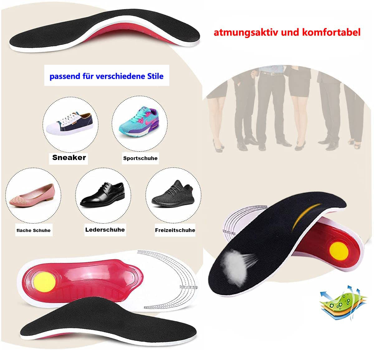 Orthopädische 3D Einlegesohlen mit Fußgewölbestütze,bei Plattfuß, Fersensporn & Fußschmerzen (L)