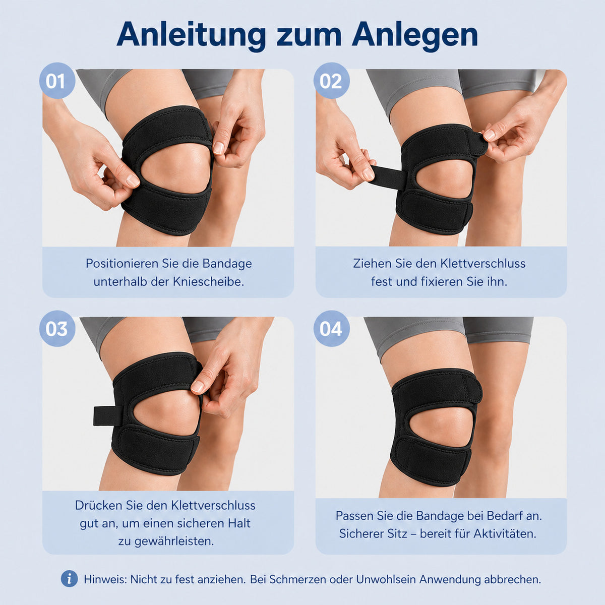 2er Set Patella Kniebandage verstellbar, elastischer Doppel-Stützgurt, rutschfest & atmungsaktiv für Sport & Alltag