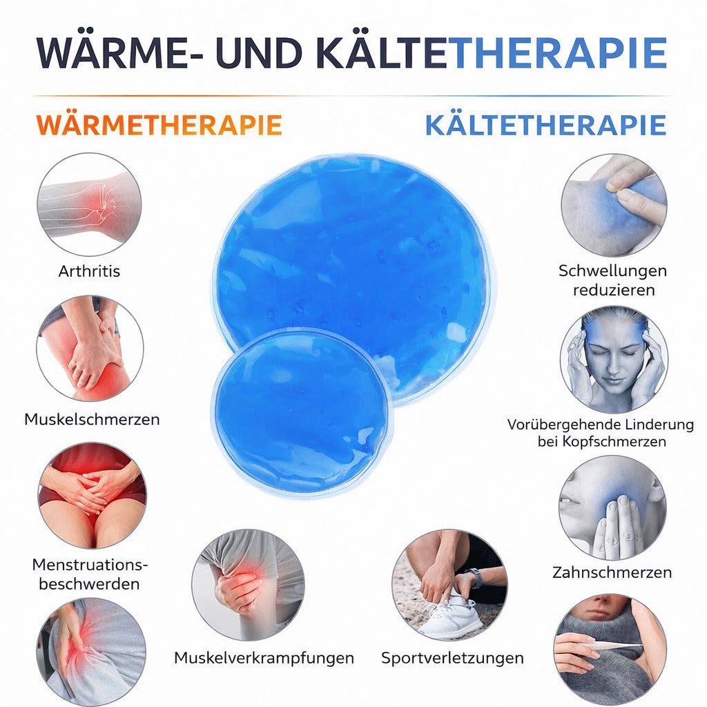 Kühl & Wärmepad Set 8er, Gel Kompressen 12 cm & 8 cm, wiederverwendbar, flexibel für Alltag & Sport