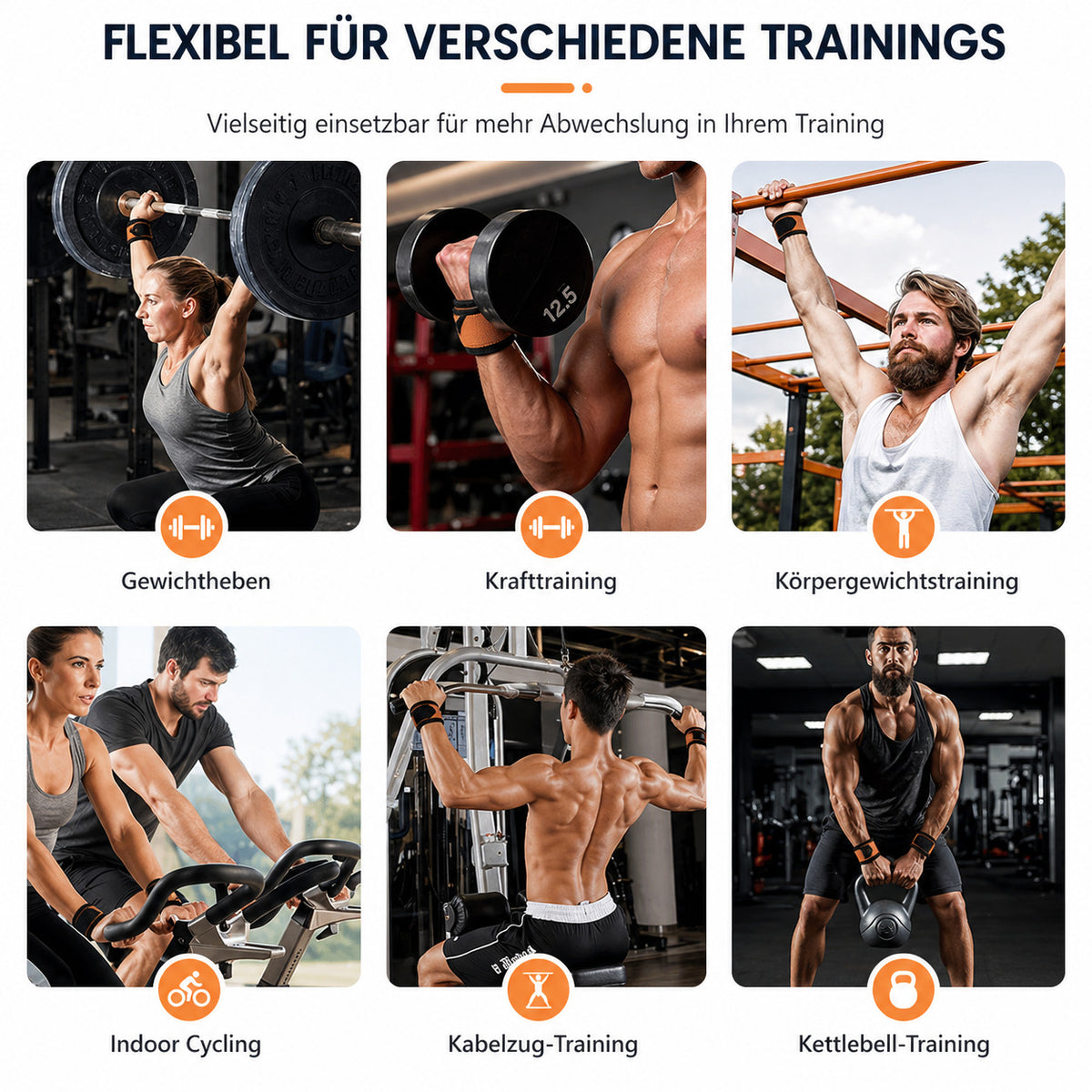 2er Set Gewichtheber Zughilfen mit Handgelenkband, rutschfest, Lederpolster, für Fitness, Krafttraining & Gym