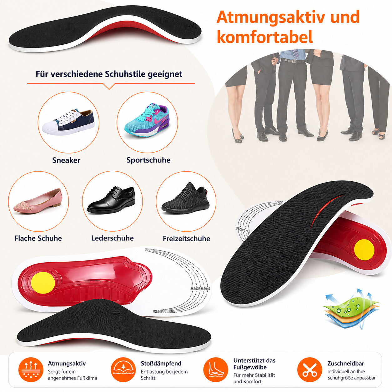 Orthopädische 3D Einlegesohlen mit Fußgewölbestütze,bei Plattfuß, Fersensporn & Fußschmerzen