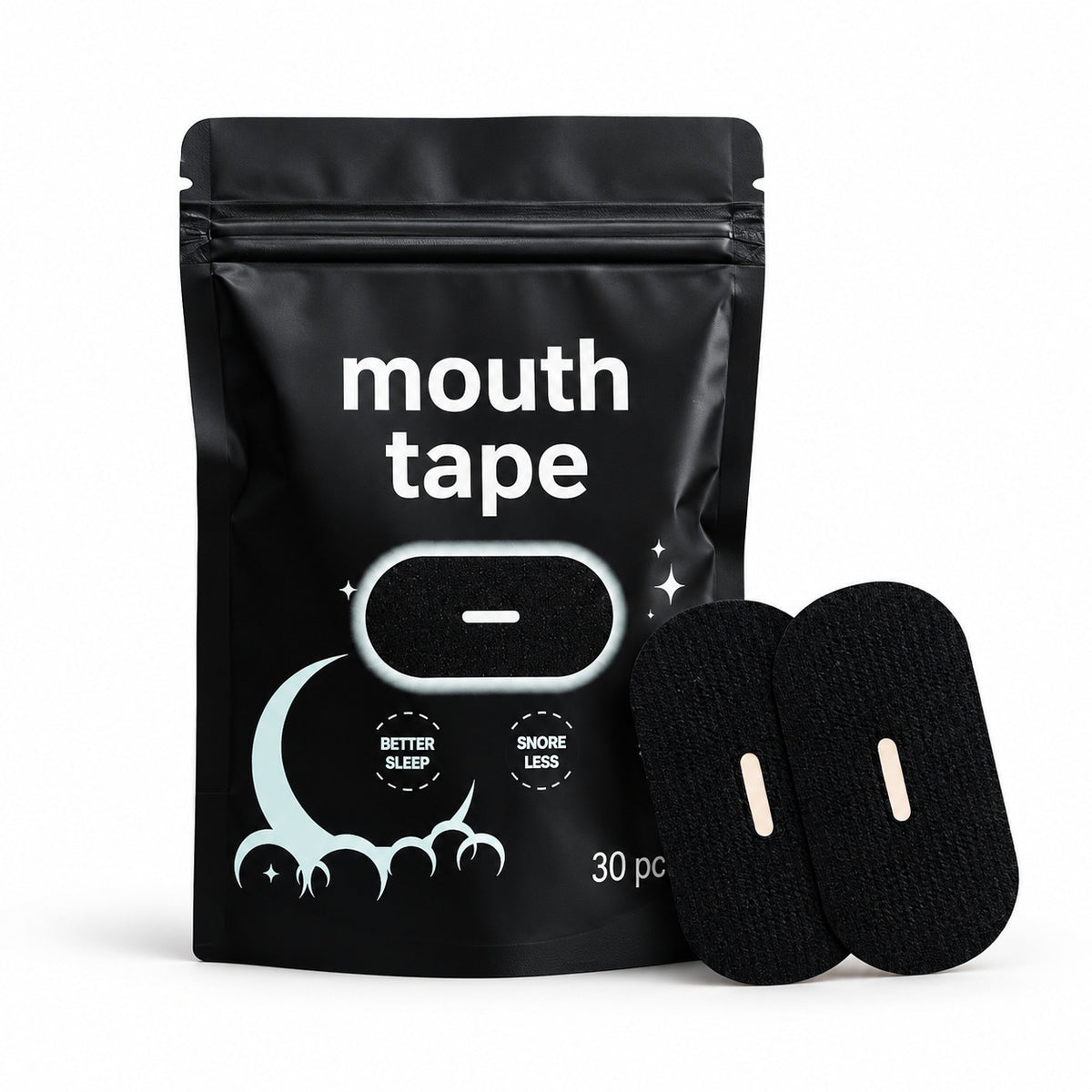 COOL-i Mundpflaster zum Schlafen, 30 Stück Mouth Tape mit Mittelöffnung, selbstklebend, Vliesstoff, Schwarz