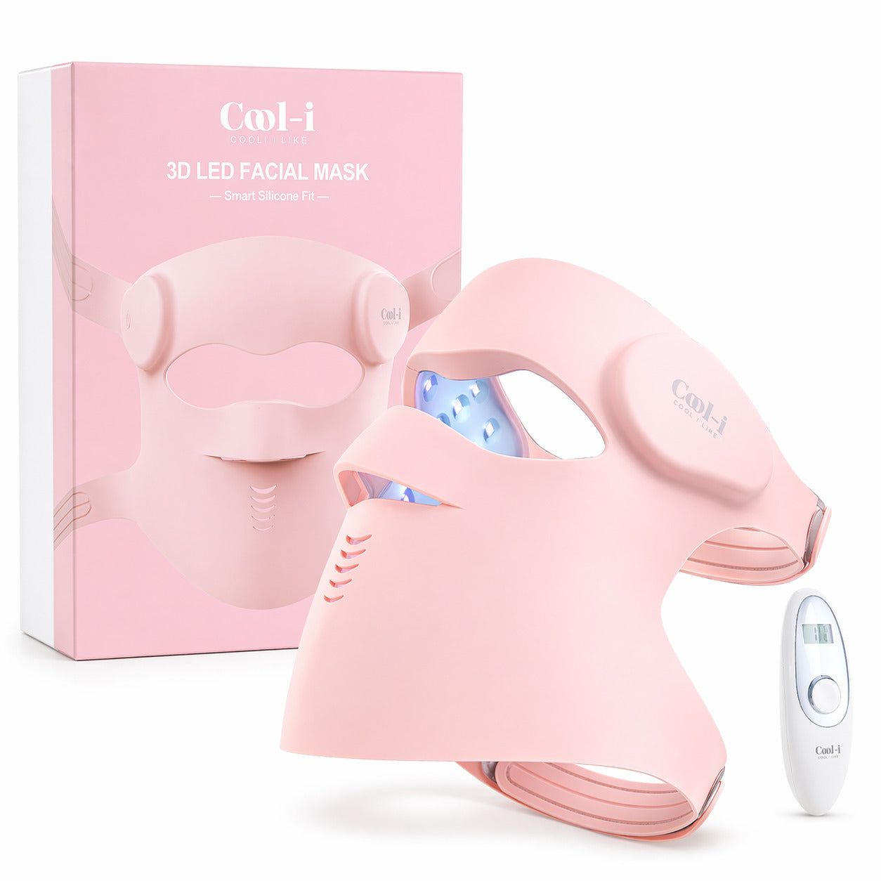 Cool-i® 3D LED Gesichtsmaske – 9 Lichtfarben, kabellos mit Fernbedienung, hautfreundliches Silikon, Lichttherapie für Anti-Aging, Akne & Hautpflege