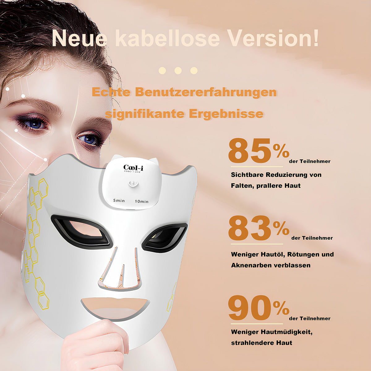 Kabellose COOL-i LED Maske – 85% weniger Falten, 83% weniger Hautöl und Akne, 90% strahlendere Haut laut Benutzererfahrungen