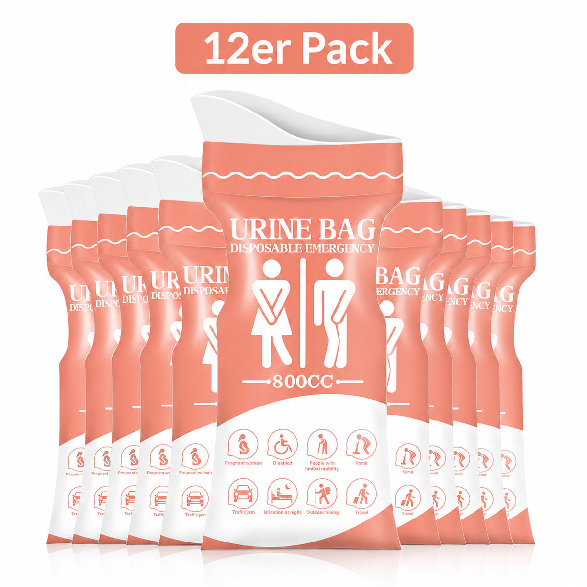 COOL-i Notfall Urinbeutel 12er Set, 800 ml Einweg Urinbeutel, Unisex Reise WC für Auto, Camping & Outdoor