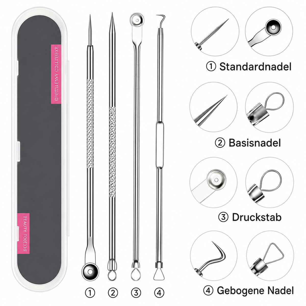 Mitesserentferner,4er Mitesserentferner Komedonenquetscher Set