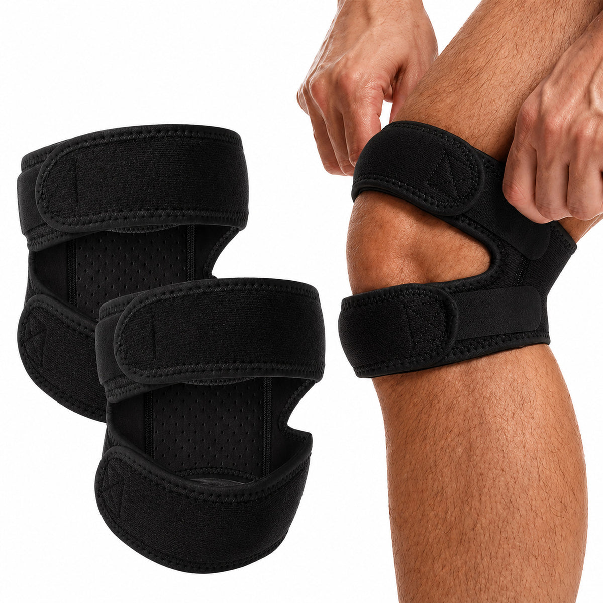 2er Set Patella Kniebandage verstellbar, elastischer Doppel-Stützgurt, rutschfest & atmungsaktiv für Sport & Alltag