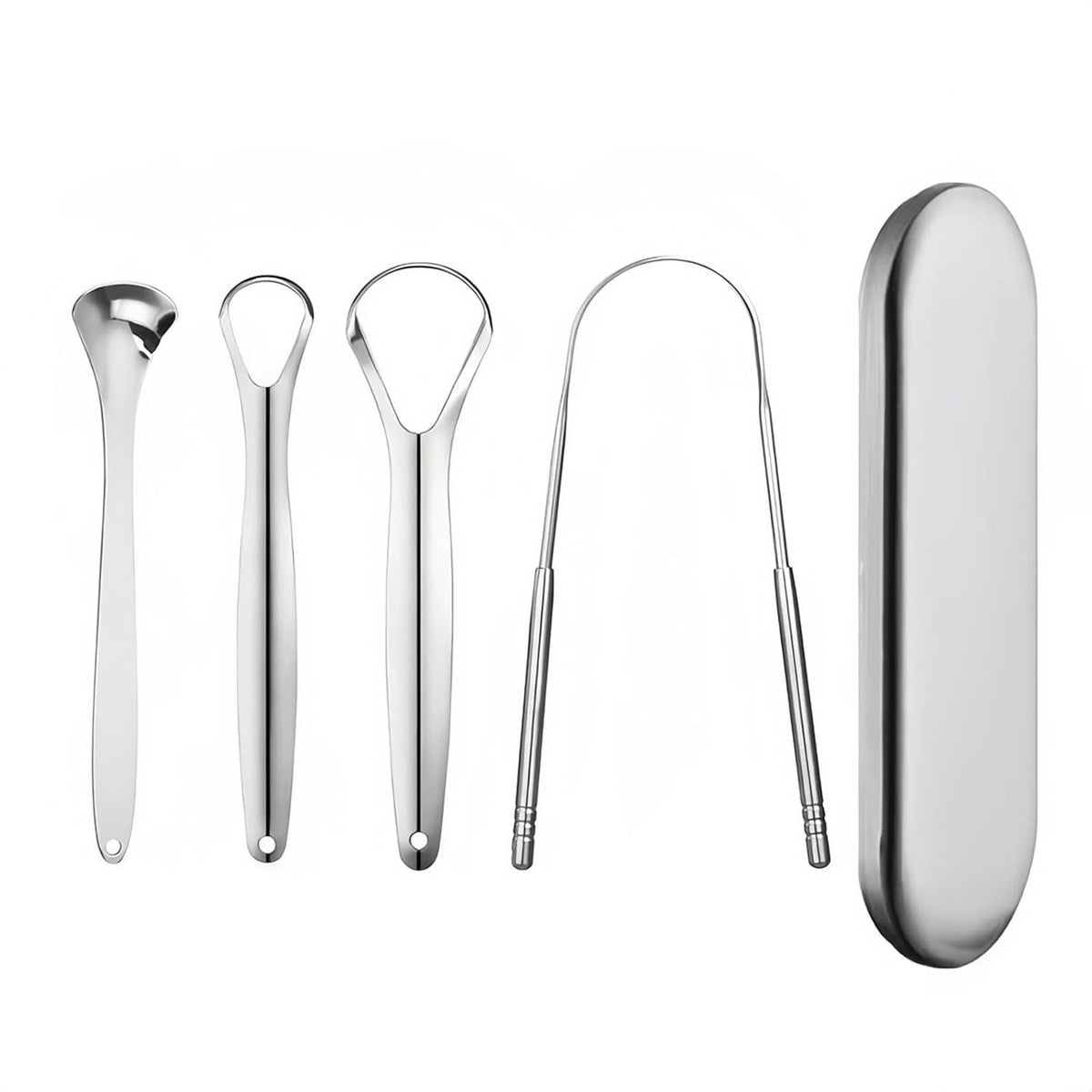 Edelstahl Zungenreiniger Set, 4 Zungenschaber, wiederverwendbar für tägliche Mundhygiene
