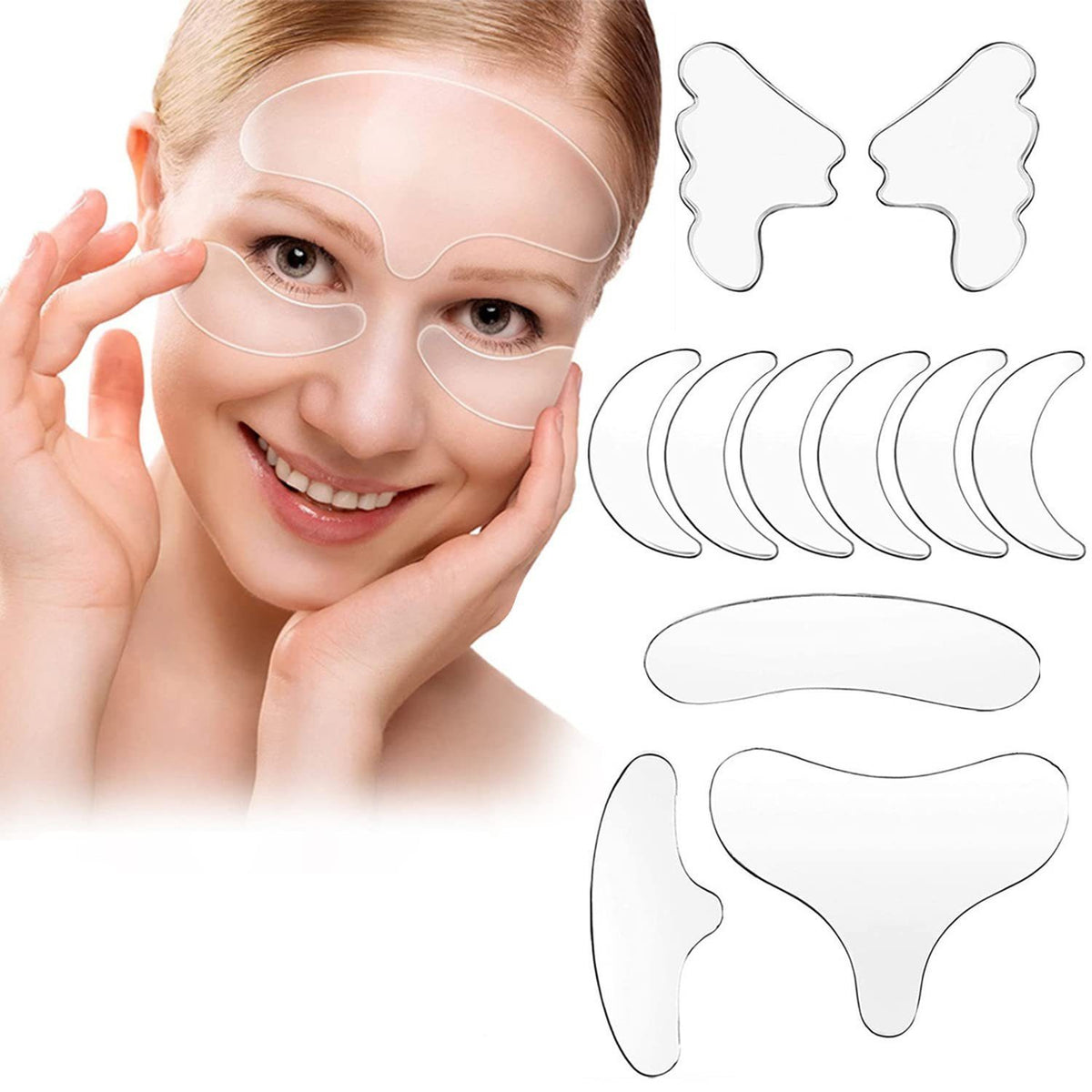 Kosmetikbehandlungsgerät Anti-Falten Silikonpads – 11-teiliges Set 11 Stk. Silikon Anti-Falten-Abdeckung Gesicht, Hals & Brust