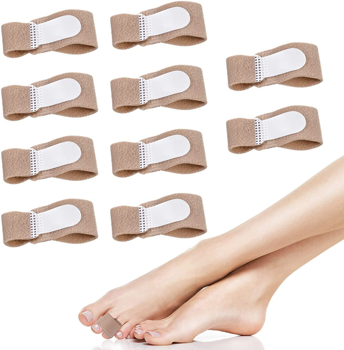 Hallux- & Zehenbandage Set (10 Stück) – Weiche Zehenschutz-Polster zur Fixierung, Druckentlastung & Unterstützung bei Hammerzehen, für Alltag & Schuhe