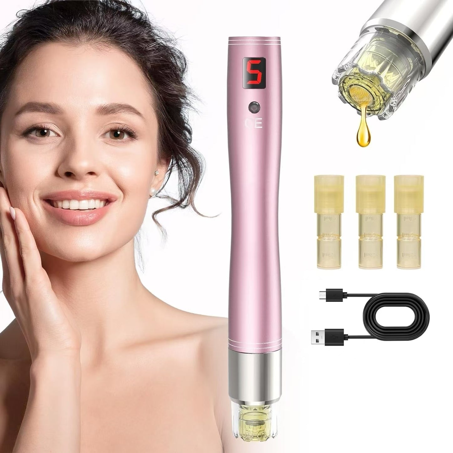 Cool-i ® Microneedling Pen mit Serum-Auftrag – Kabelloser, 5 Stufen Serum gleichmäßig auf Gesicht und Körper auftragen.A3
