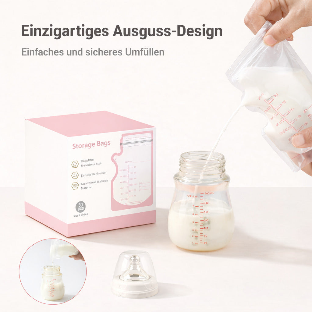 Muttermilchbeutel 250 ml,BPA frei, auslaufsicher, Doppelverschluss, Gefriergeeignet & beschriftbar, 30 Stück