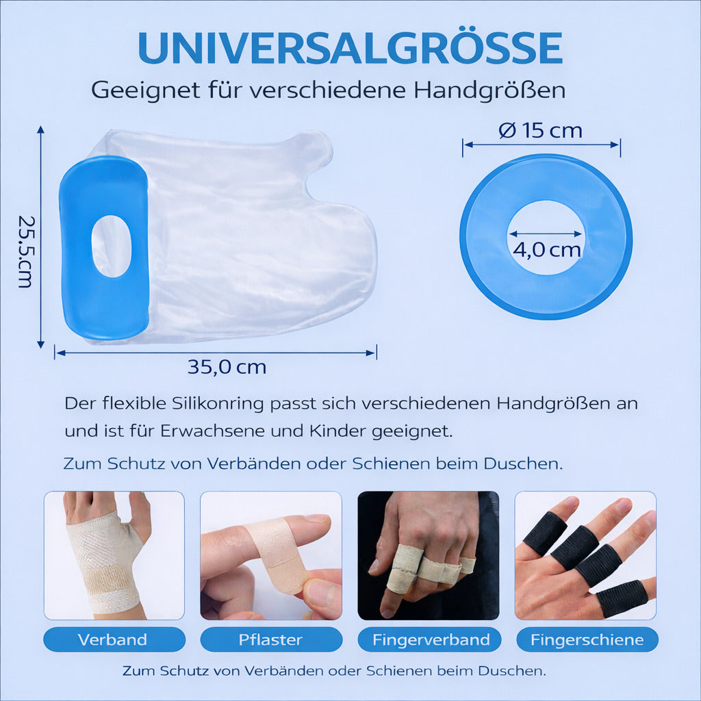 Wasserdichte Dusch-Schutzhülle für Hand – Wiederverwendbarer TPU Schutzüberzug mit elastischem Silikonring