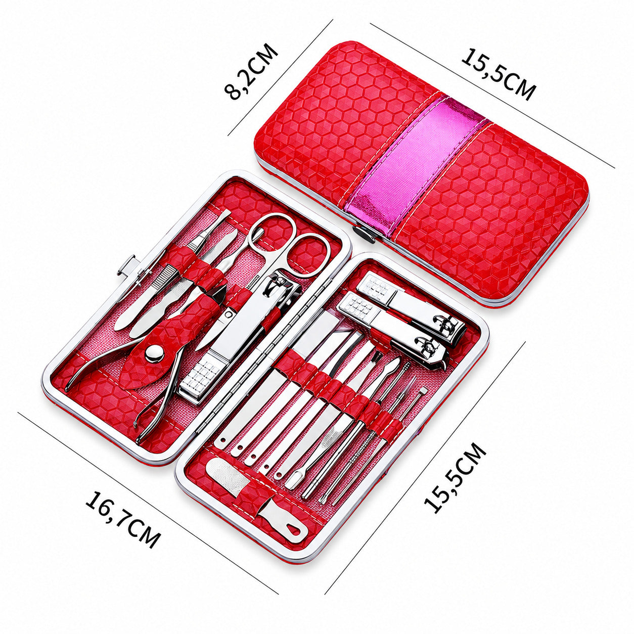 18 teiliges Maniküre Set aus Edelstahl mit PU Etui, Nagelpflege Set für Hände, Füße & Gesicht, Reiseetui