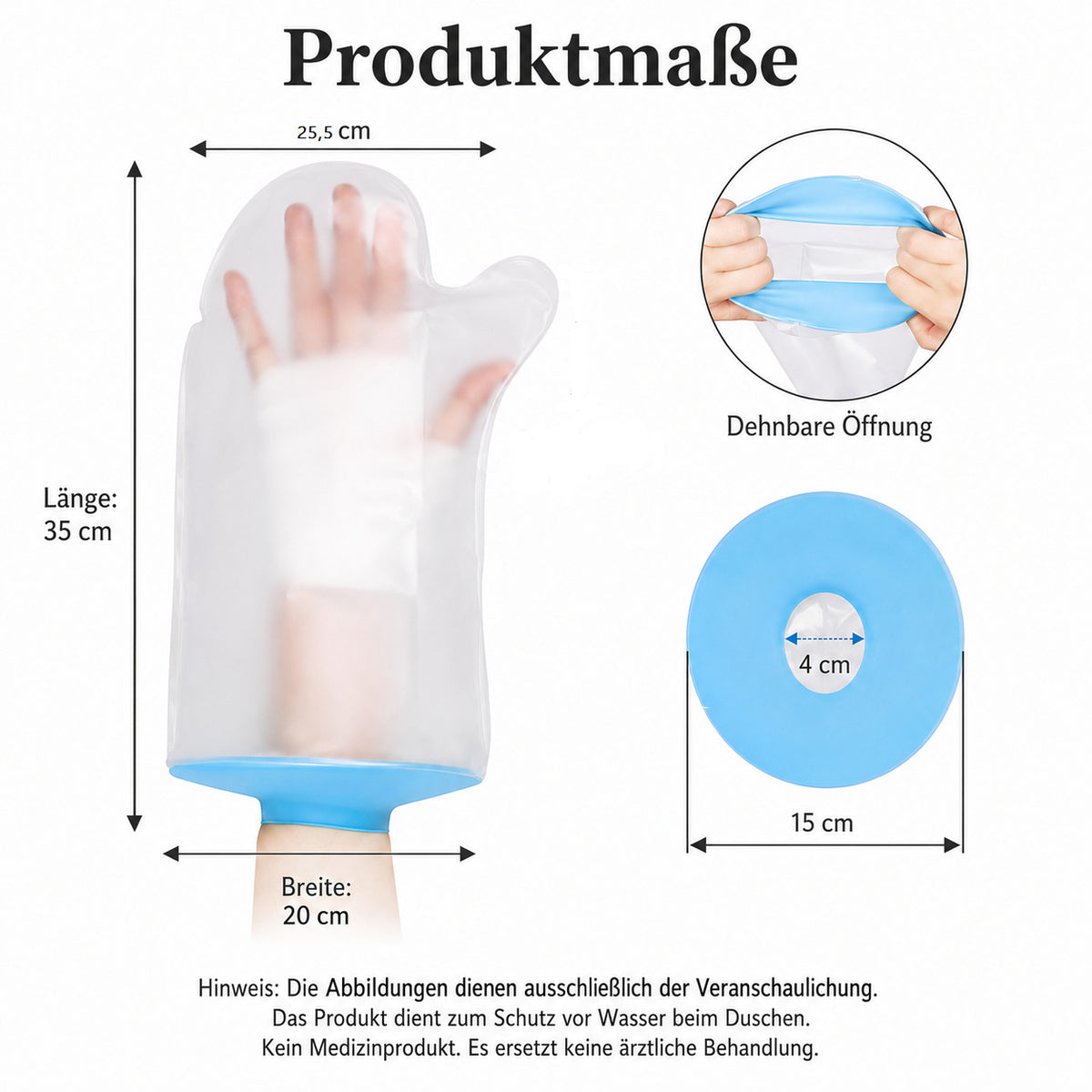 COOL-i Kinder Hand Duschschutz, wasserdichte Duschhülle, wiederverwendbar & spritzfest