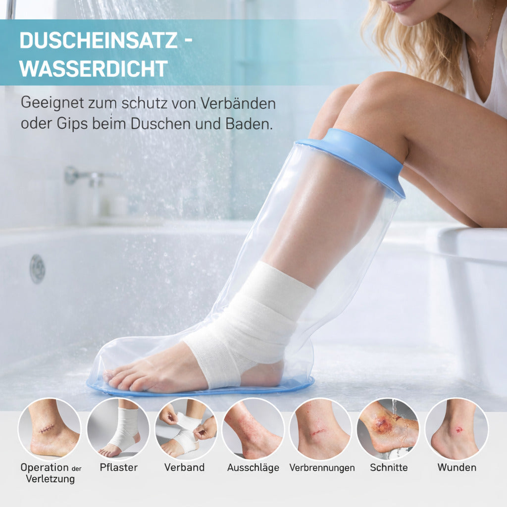 Wasserdichte Dusch-Schutzhülle für Bein & Fuß – TPU Schutzüberzug mit Silikonring, wiederverwendbar, für Verband oder Gips