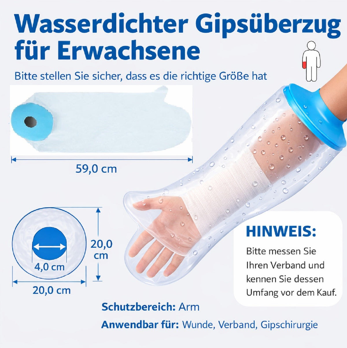 Wasserdichter Arm-Duschschutz, wiederverwendbare TPU-Schutzhülle mit elastischem Silikonring
