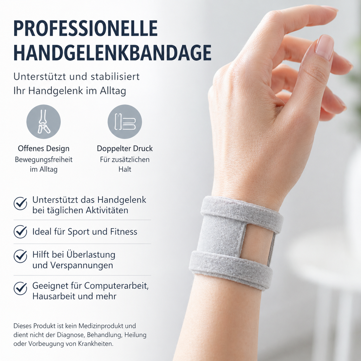 2er Set Handgelenkbandage, verstellbar & elastisch, atmungsaktiv für Alltag & Sport