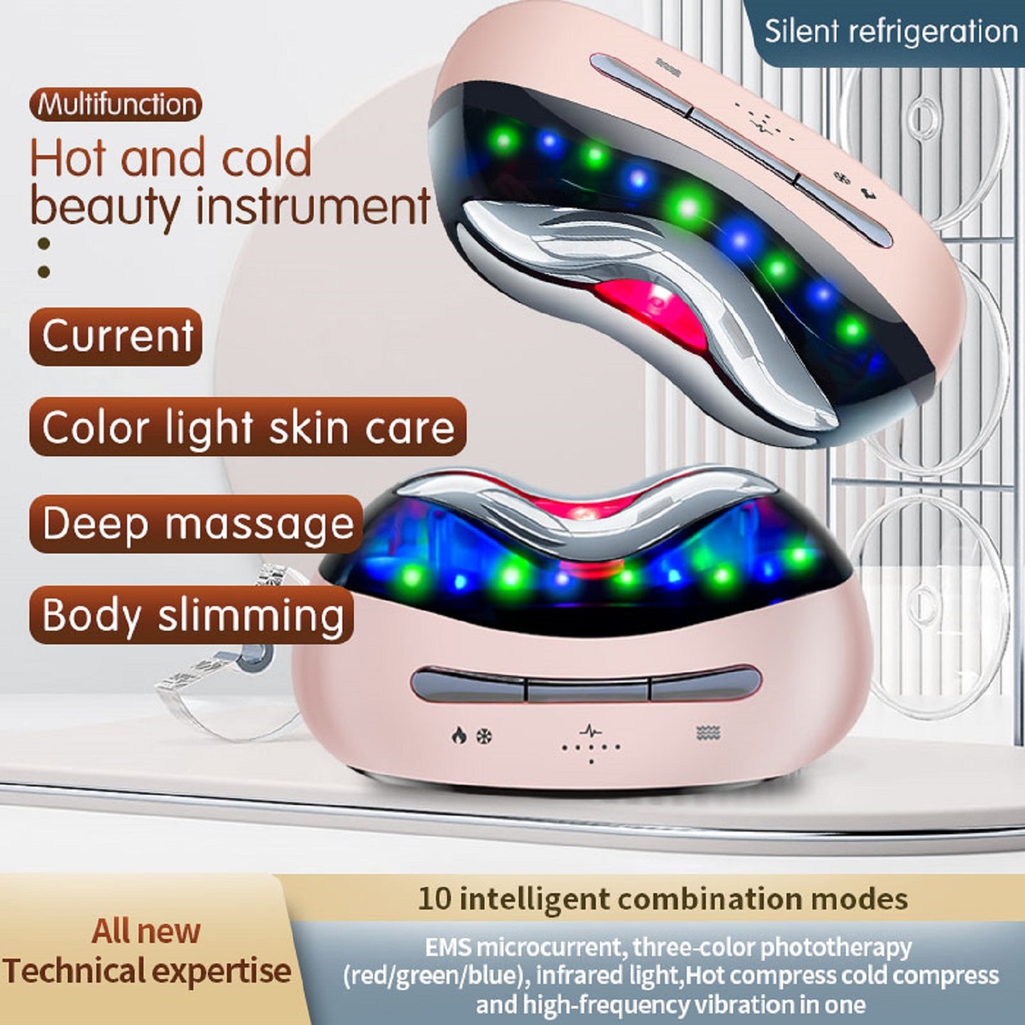 Cool-i ® Multifunktionales Heiß & Kalt Beautygerät mit EMS, LED Licht & Vibration Für Gesicht, Hals & Körper, kabellos, IPX6