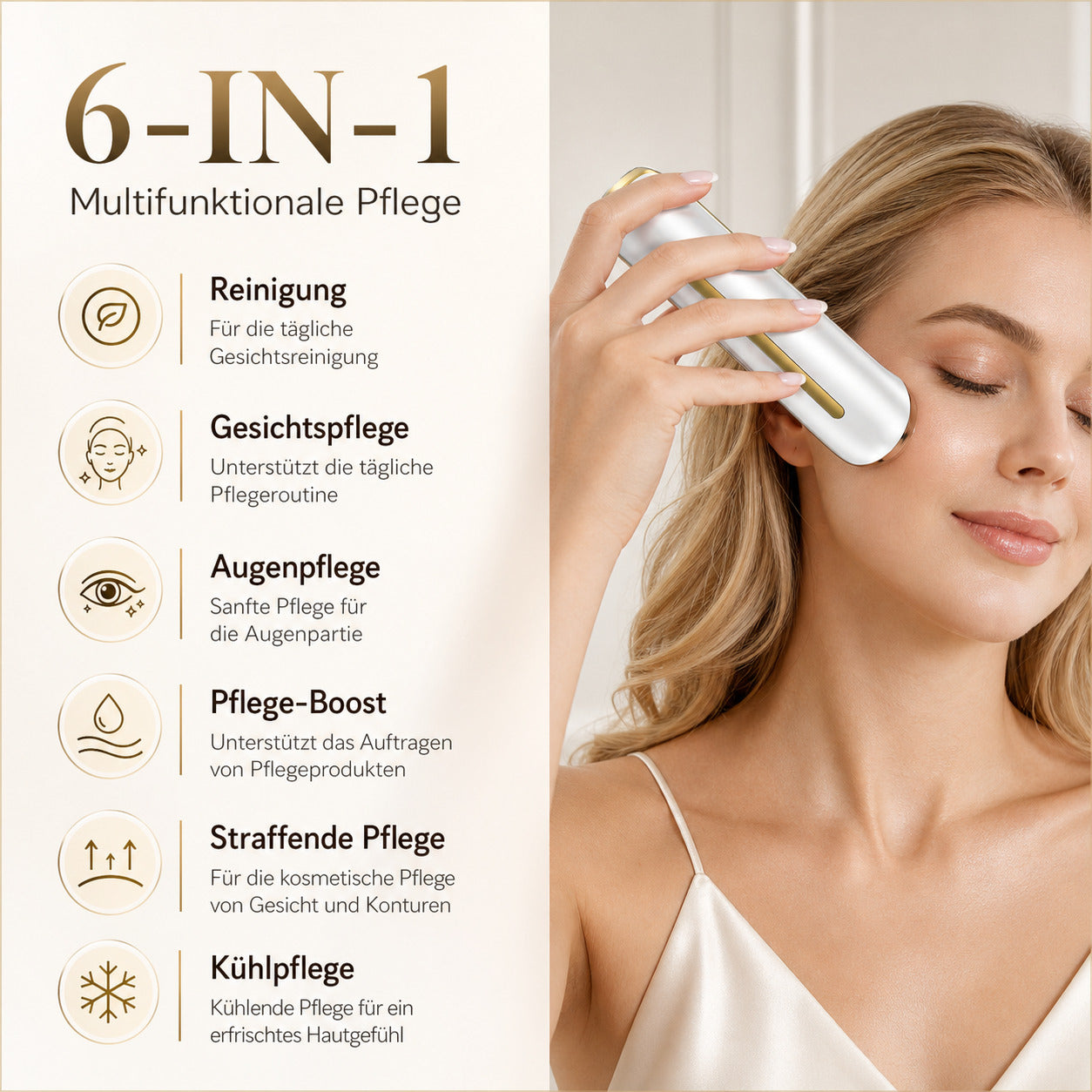 COOL-i® 2MHz RF & EMS Gesichtsmassagegerät – 6-in-1 Hautverjüngung mit Ultraschall, Licht & Kühlmodus