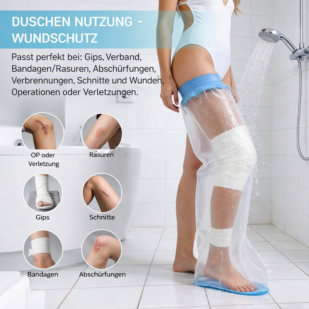 Wasserdichte Dusch-Schutzhülle für Bein – Wiederverwendbarer Schutzüberzug mit rutschfester Sohle für Bad & Dusche