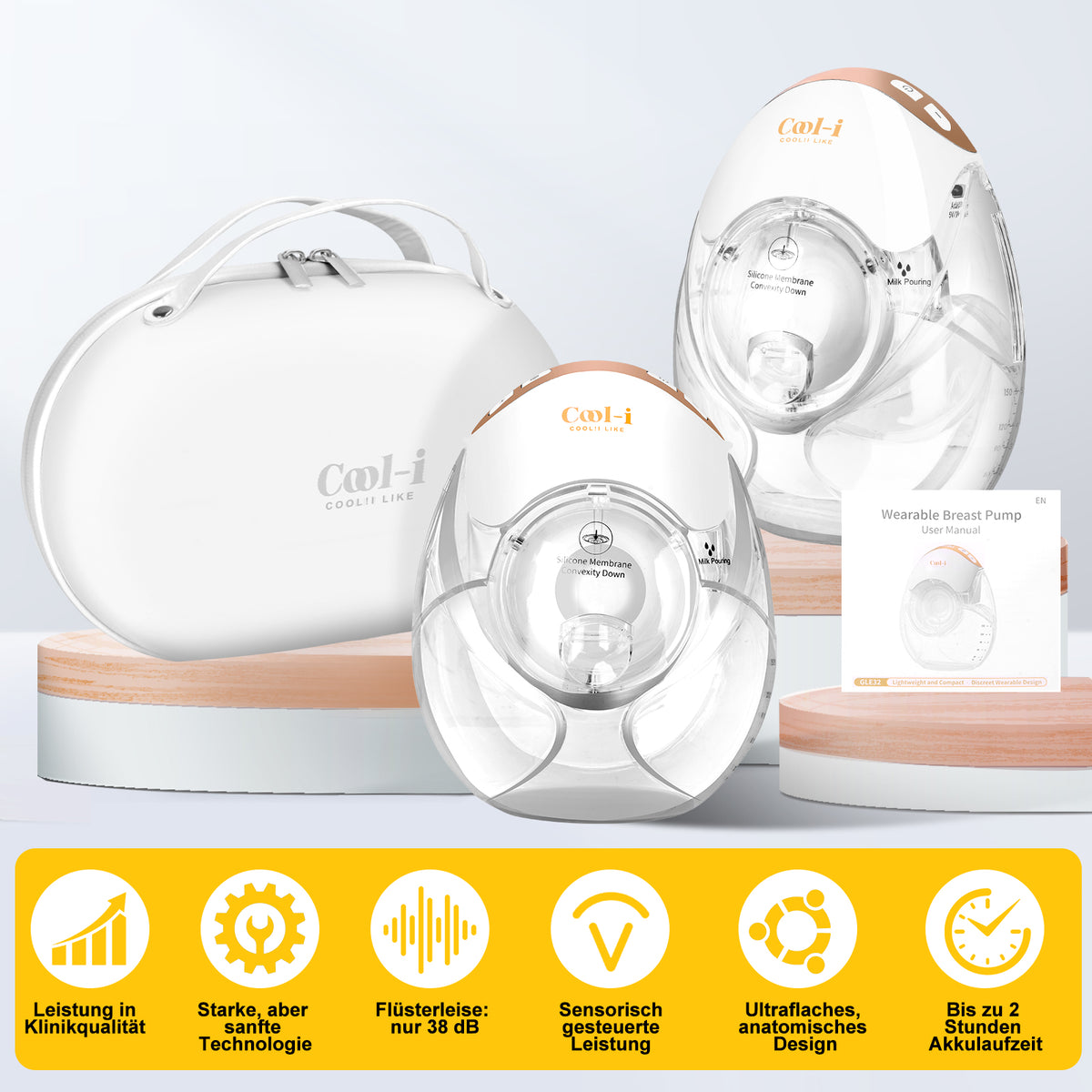 Cool-i® Elektrische Tragbare Milchpumpe GLE32 – BPA-frei, 3 Modi & 12 Stufen, 3 Flanschgrößen (18/21/24 mm), 300 ml
