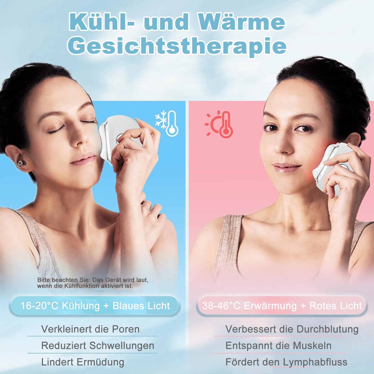 Cool-i® EMS Gua Sha Gesichtsmassagegerät mit LED-Lichttherapie – Für ergänzende Hautpflege mit Rot-/Blau-/Violettlicht – 3 Modi, Wärme-/Kältefunktion