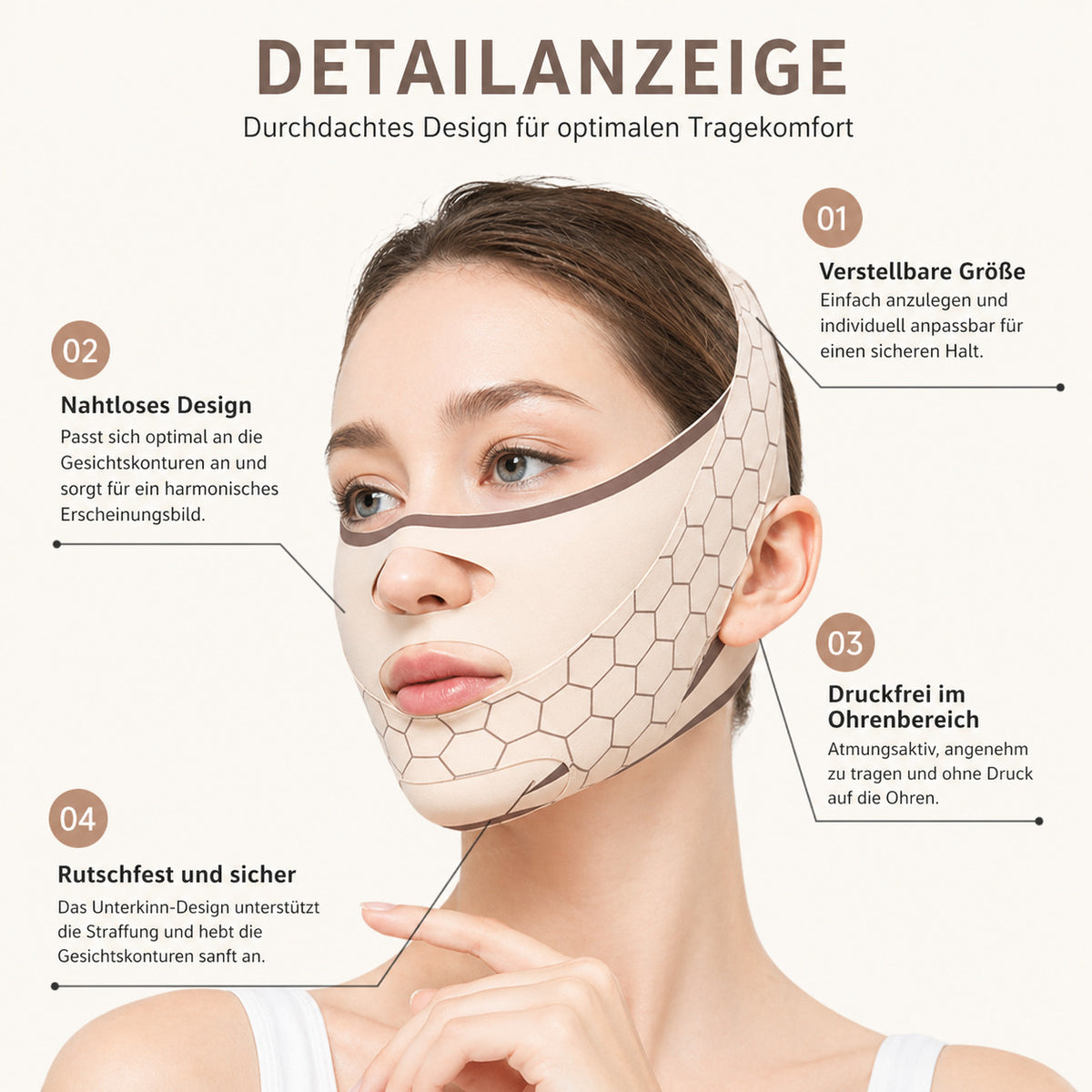 Gesichtsband V-Form, verstellbare Kinnmaske, atmungsaktiv, wiederverwendbar, für Gesichtspflege & Kontur