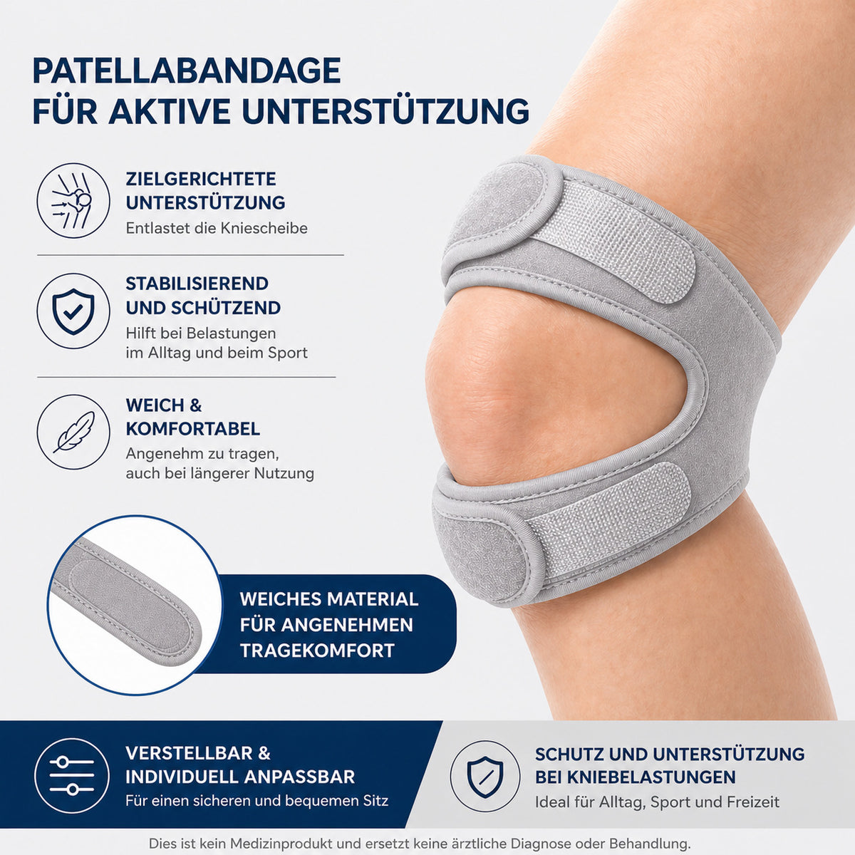2er Set Patella Kniebandage verstellbar, elastischer Doppel-Stützgurt, rutschfest & atmungsaktiv für Sport & Alltag