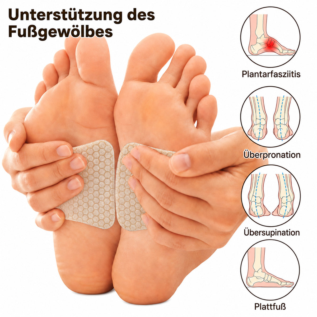 COOL-i 2 Paar Gel-Fußgewölbe-Pads, selbstklebend, zuschneidbar, wiederverwendbar & transparent
