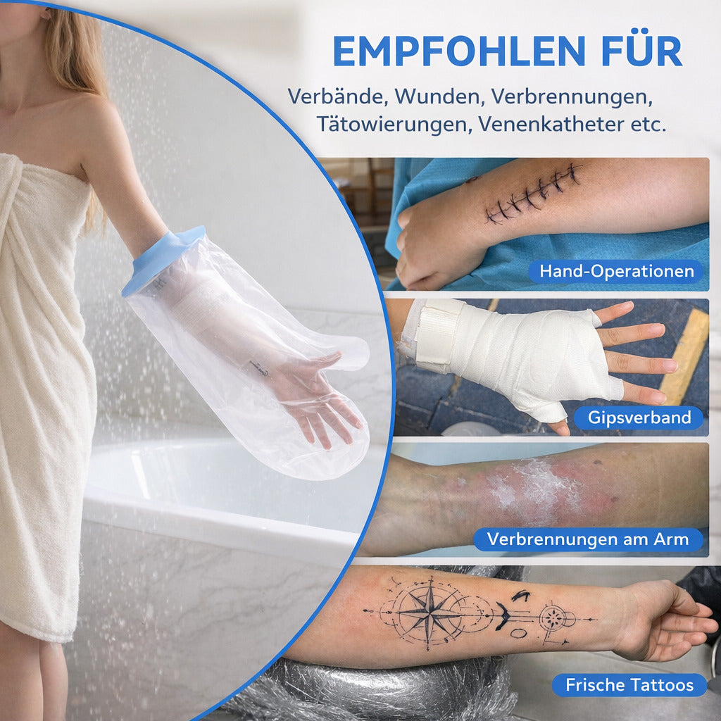 Wasserdichter Arm-Duschschutz, wiederverwendbare TPU-Schutzhülle mit elastischem Silikonring