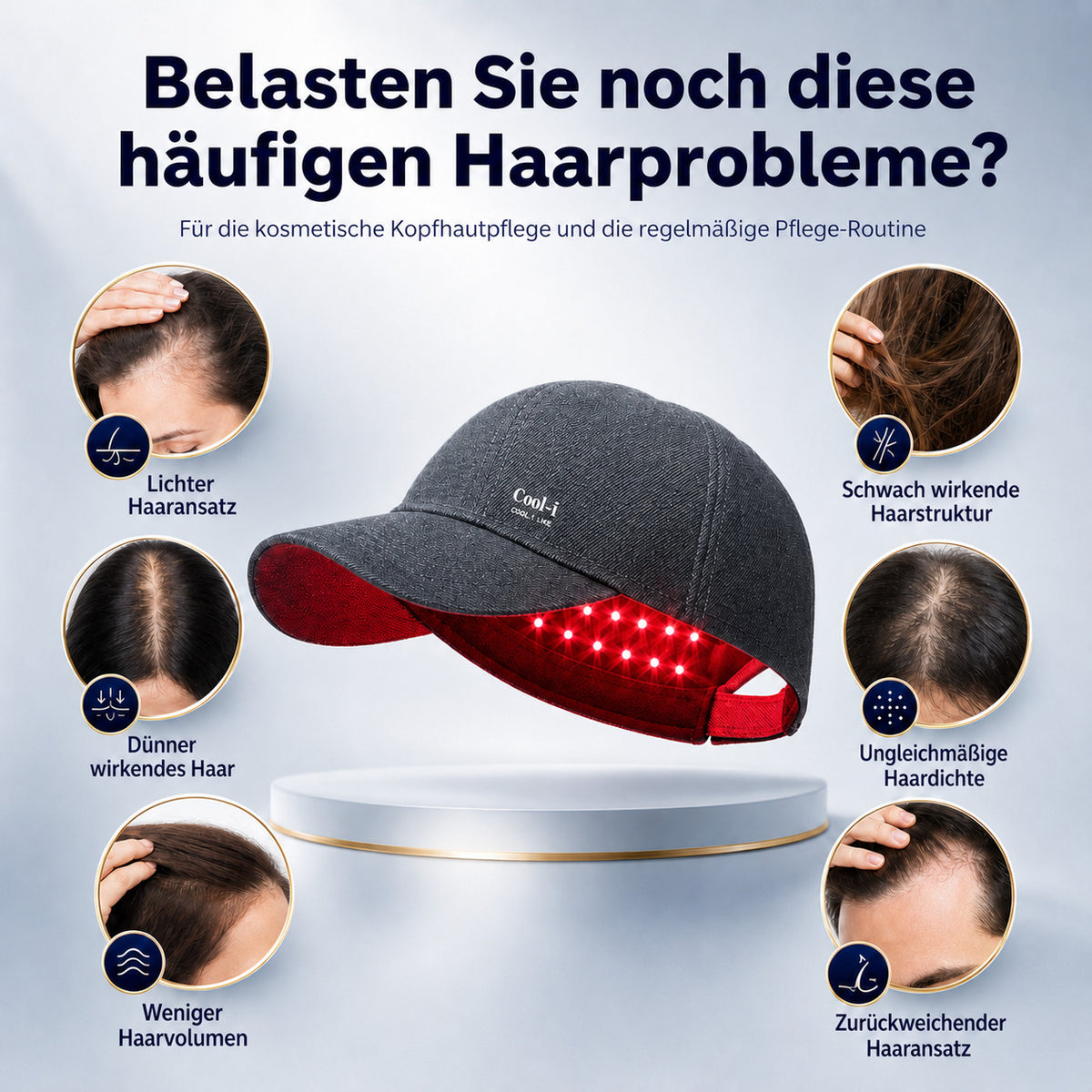 Cool-i ® Infrarotlampe Rotlicht-Haarwuchshaube–Infrarot- & Blaulichttherapie für die Kopfhaut Kabellose,158 LEDs, wiederaufladbar, Timer, für Männer & Frauen