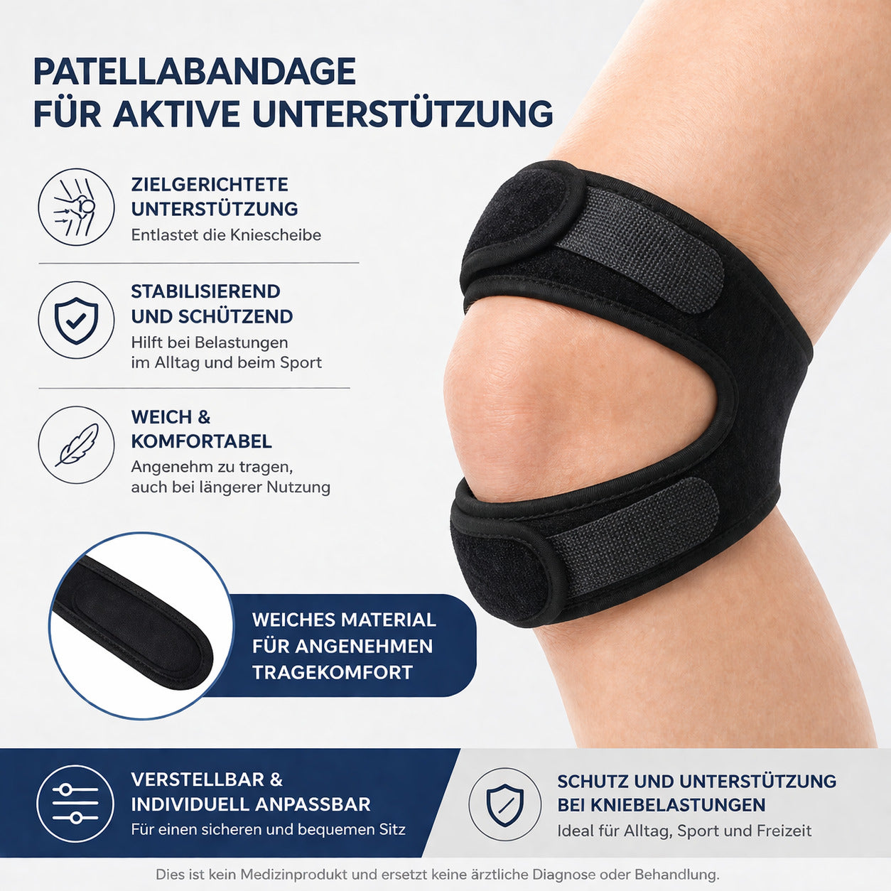 2er Set Patella Kniebandage verstellbar, elastischer Doppel-Stützgurt, rutschfest & atmungsaktiv für Sport & Alltag
