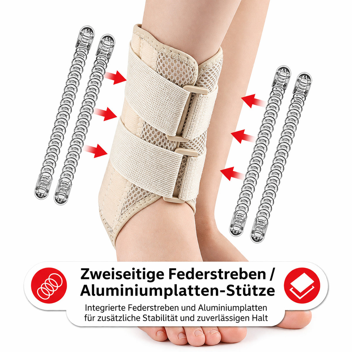 Knöchelbandage mit Federstreben & Klettverschluss – verstellbare Fußgelenkstütze für Sport & Alltag