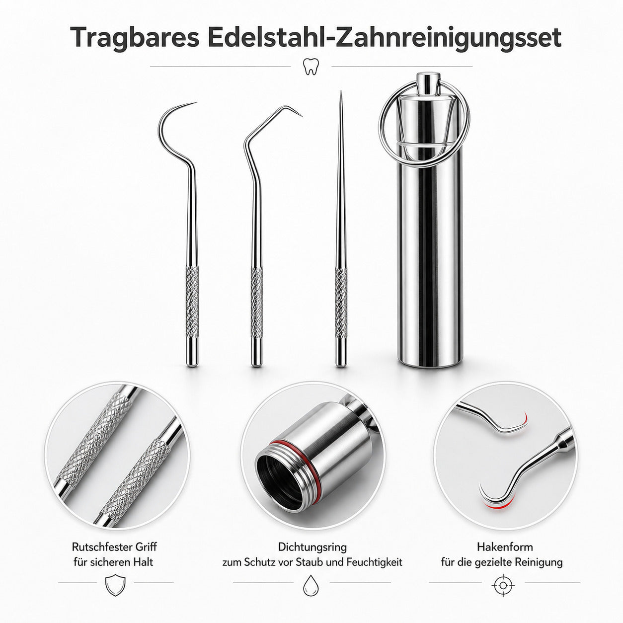 Zahnpflege-Set, 9er Pack Edelstahl Zahnstocher,wiederverwendbar,Ideal für Unterwegs