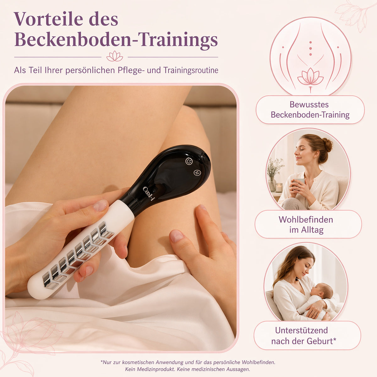 Cool-i ® Beckenbodentrainer mit EMS & Lichtanwendung – Rot-/Blaulicht, 16 Elektroden – Ergonomisch, tragbar, für Frauen zur Unterstützung der Beckenbodenpflege