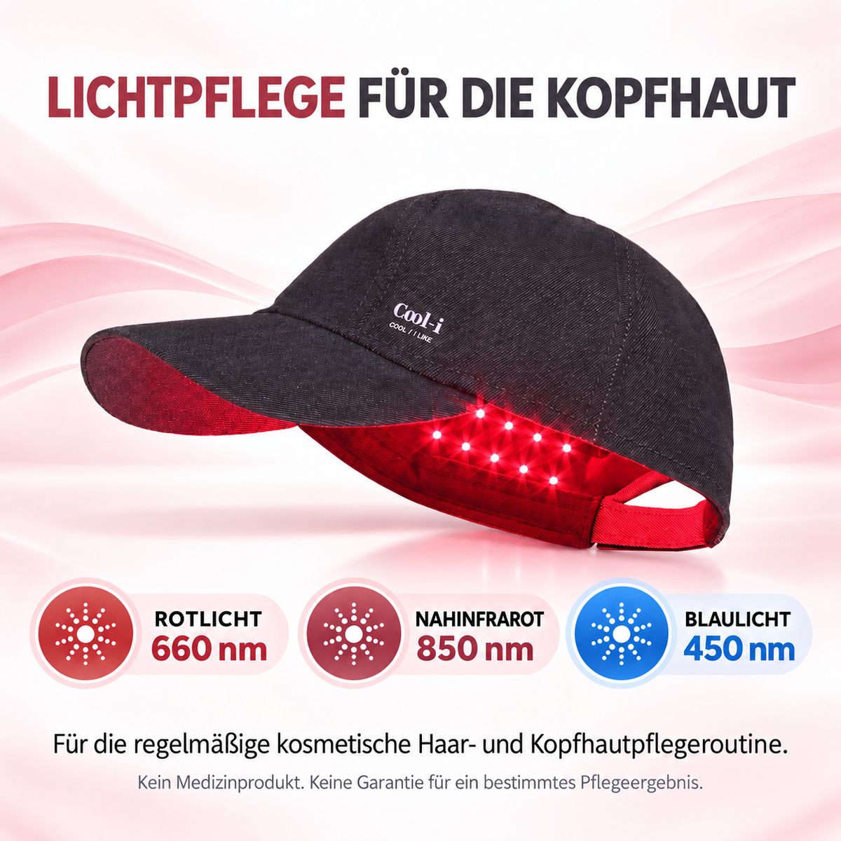 Cool-i ® Infrarotlampe Rotlicht-Haarwuchshaube–Infrarot- & Blaulichttherapie für die Kopfhaut Kabellose,158 LEDs, wiederaufladbar, Timer, für Männer & Frauen