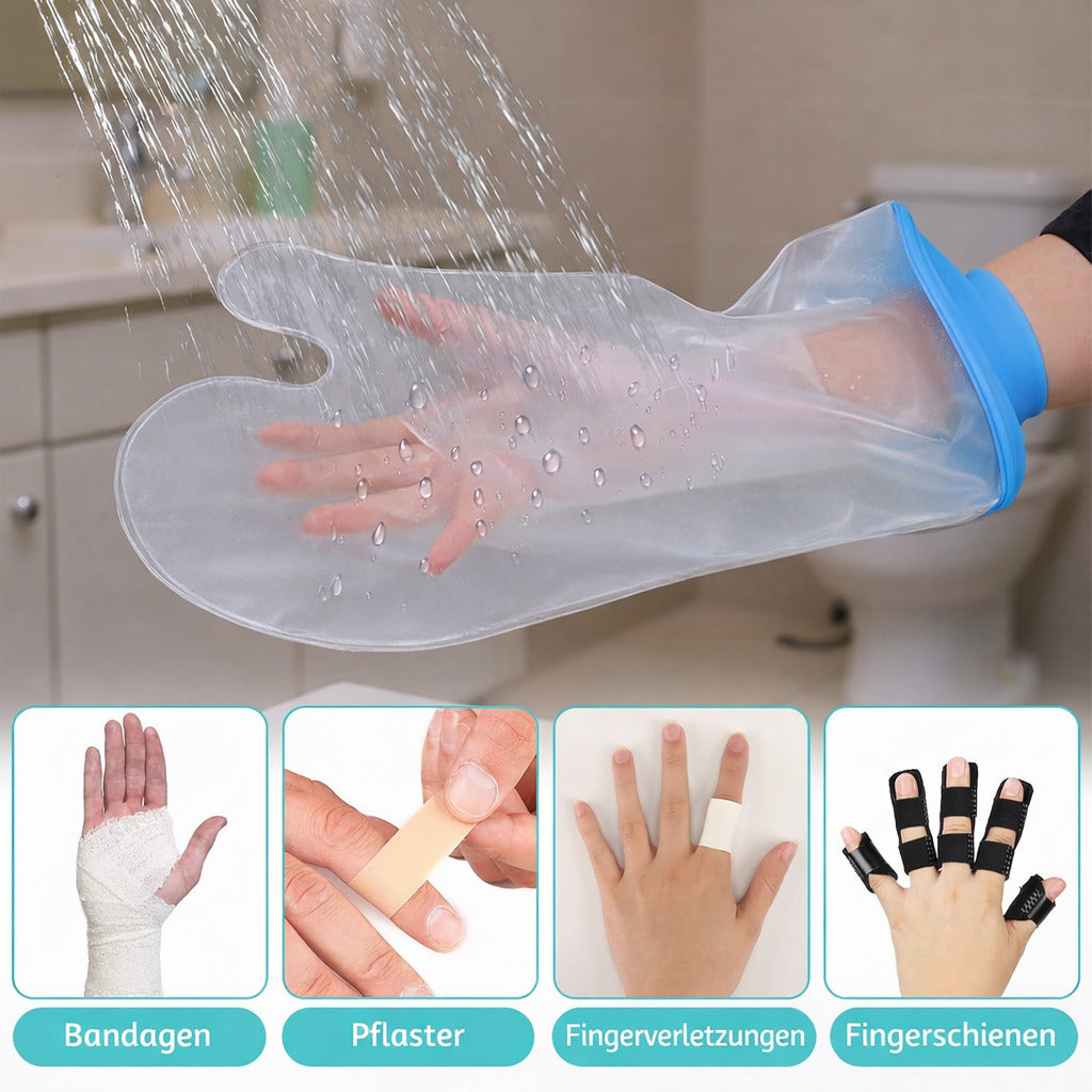Wasserdichte Dusch-Schutzhülle für Hand – Wiederverwendbarer TPU Schutzüberzug mit elastischem Silikonring