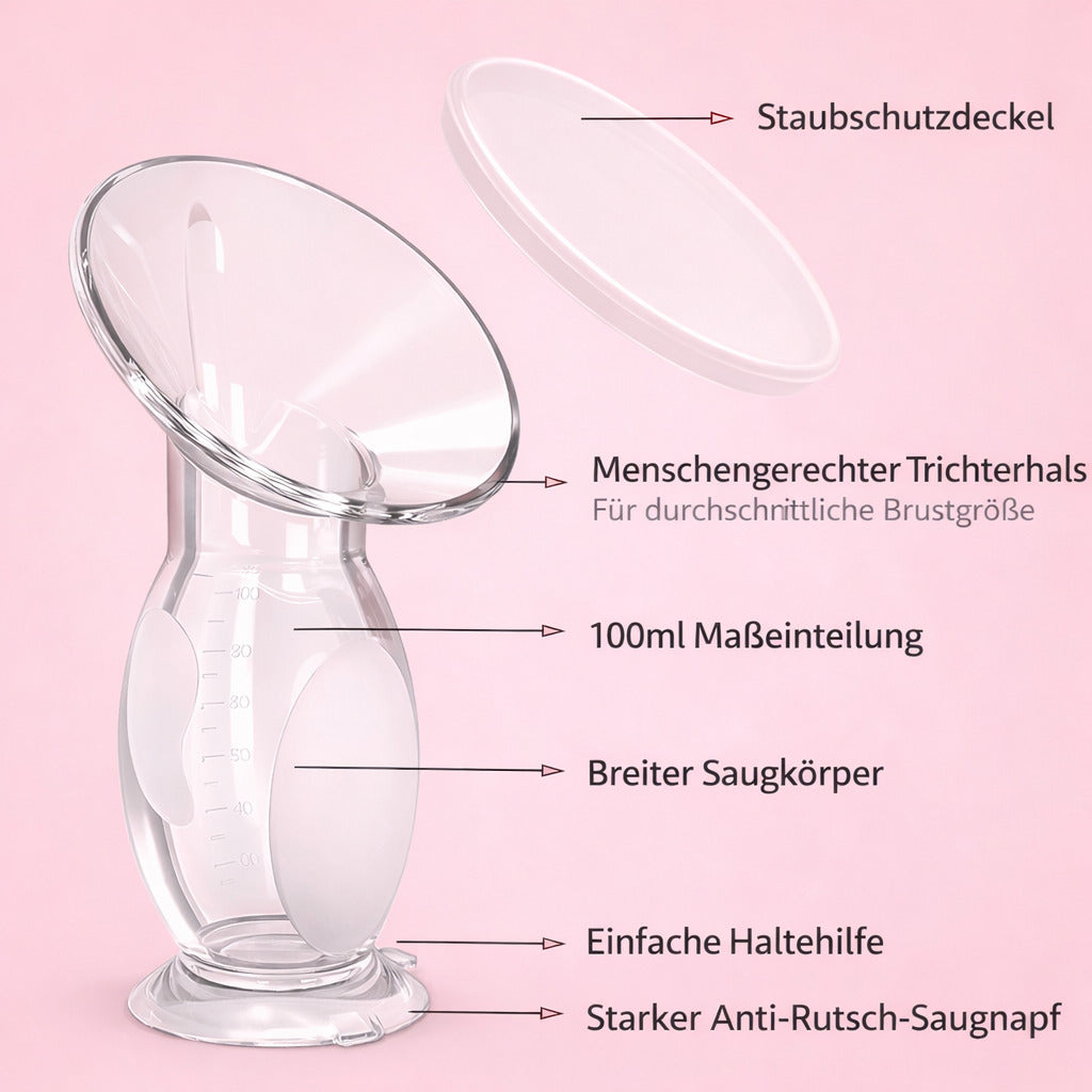 Manuelle Silikon Milchpumpe 110 ml，BPA frei, tragbar, leise, Milchauffangbehälter, leicht zu reinigen