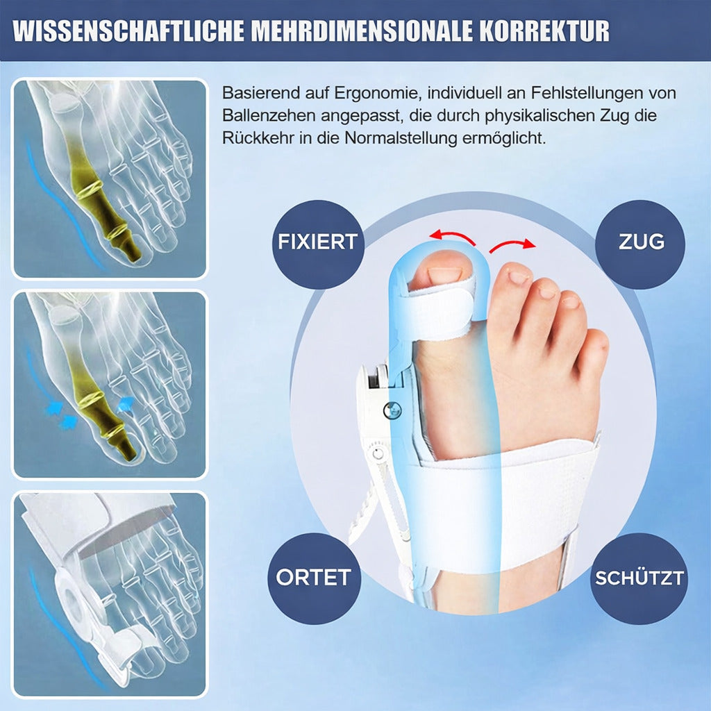 Hallux valgus Korrektor mit Drehverstellung, links/rechts tragbar, individuell einstellbar, für Alltag & Entspannung