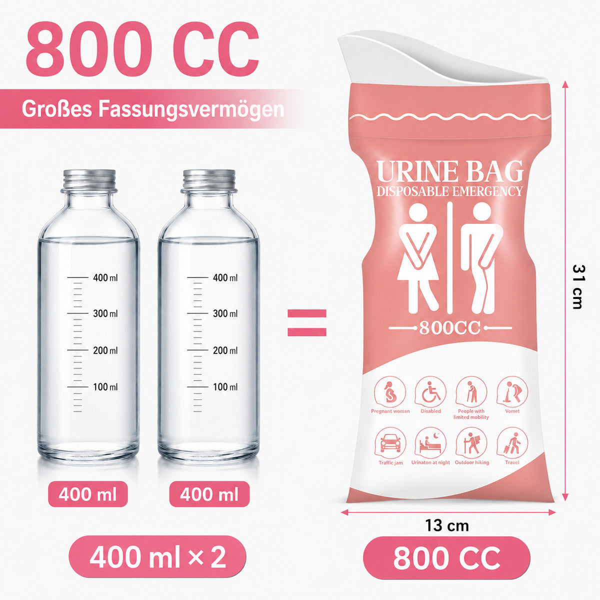 COOL-i Notfall Urinbeutel 12er Set, 800 ml Einweg Urinbeutel, Unisex Reise WC für Auto, Camping & Outdoor