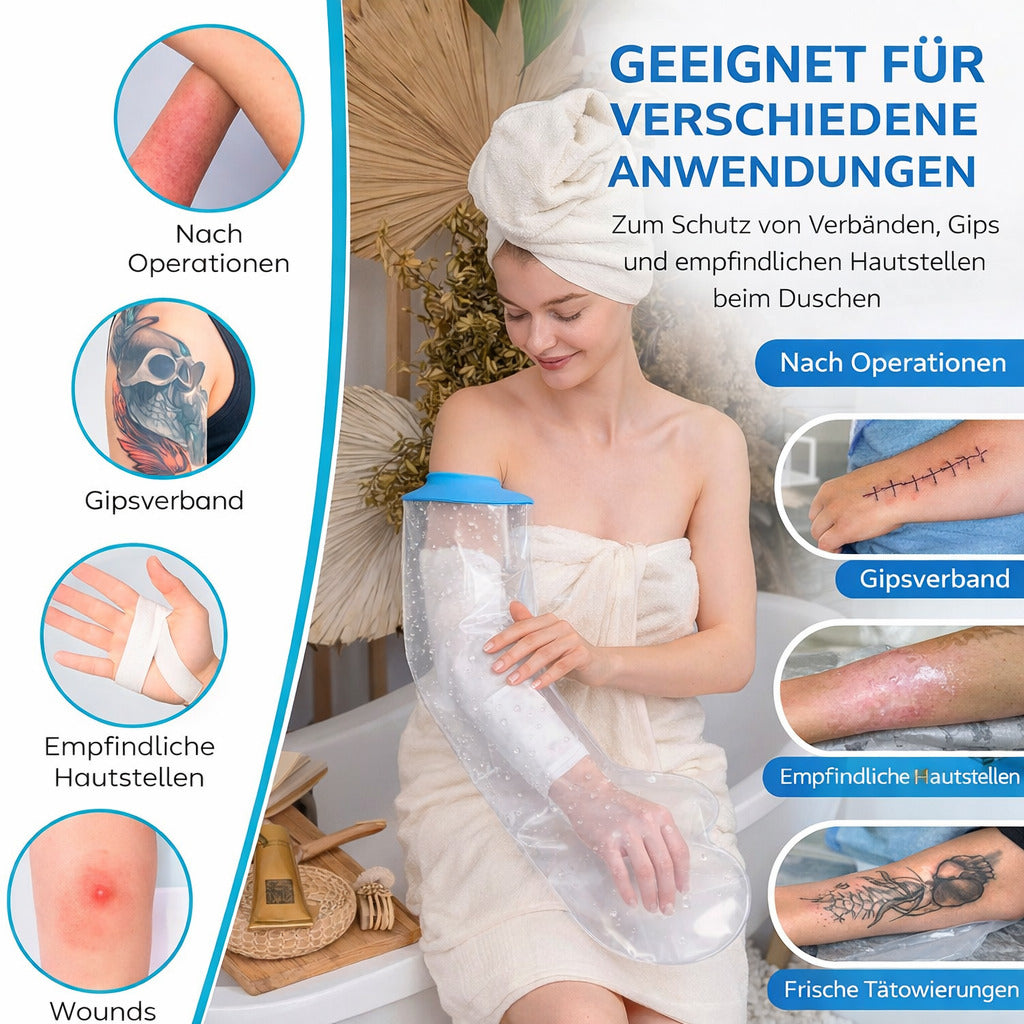 Wasserdichter Arm Duschschutz, wiederverwendbare TPU Schutzhülle mit elastischem Silikonring