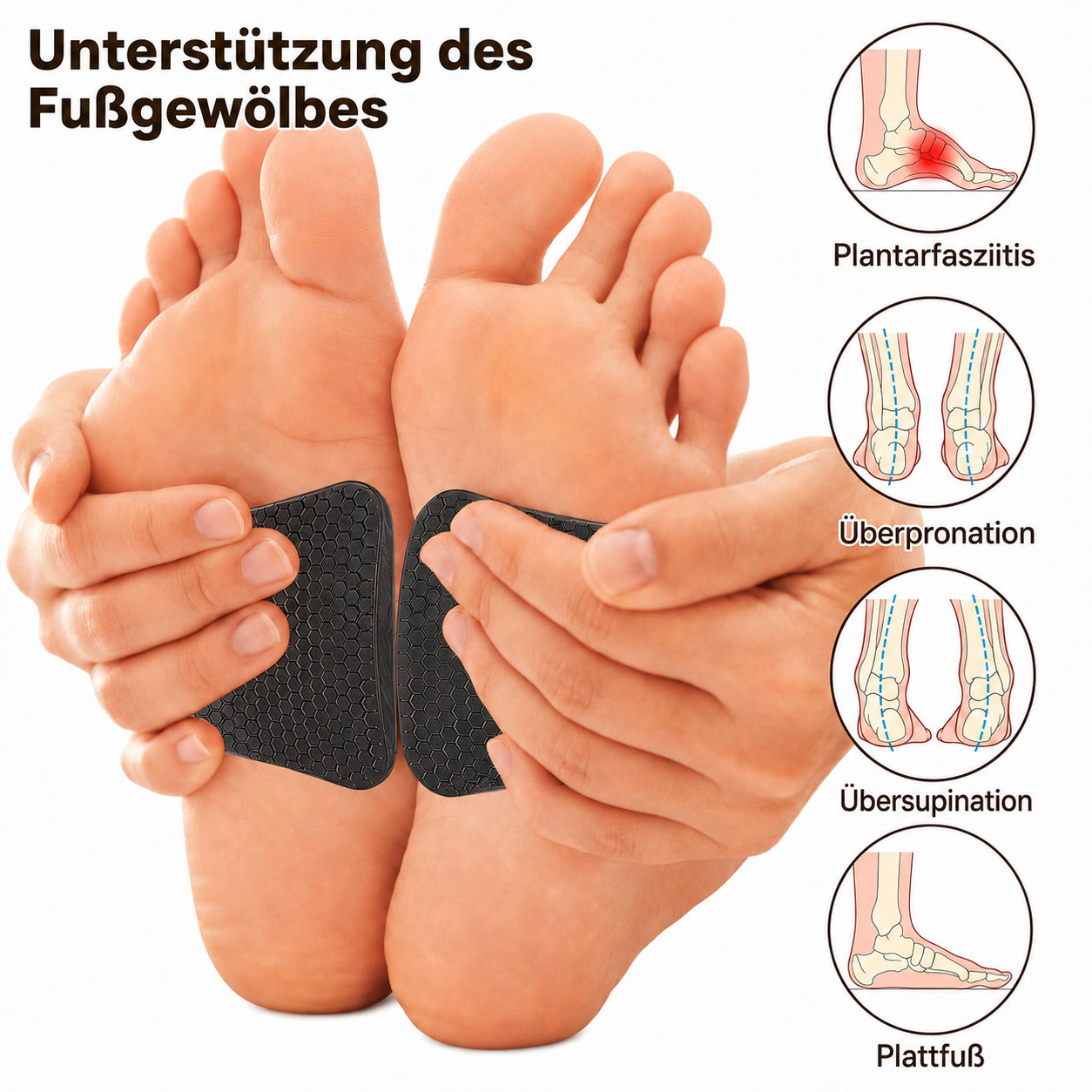 COOL-i 2 Paar Gel-Fußgewölbe-Pads, selbstklebend, zuschneidbar, wiederverwendbar & transparent