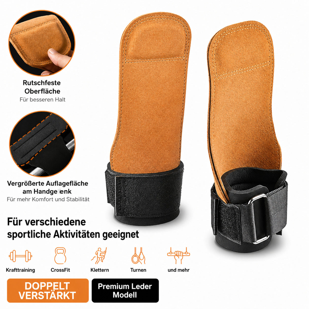 2er Set Gewichtheber Zughilfen mit Handgelenkband, rutschfest, Lederpolster, für Fitness, Krafttraining & Gym