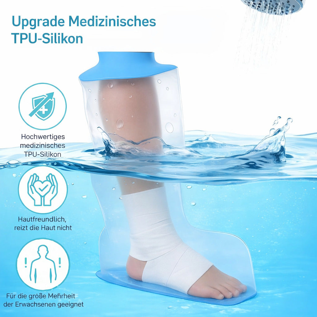 Wasserdichte Dusch-Schutzhülle für Bein & Fuß – TPU Schutzüberzug mit Silikonring, wiederverwendbar, für Verband oder Gips
