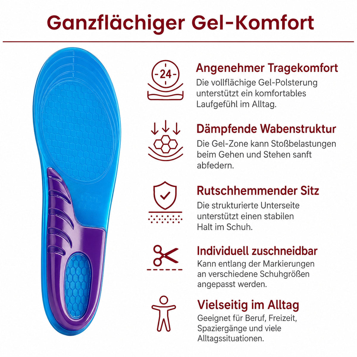 Gel Einlegesohlen,Orthopädisch, stoßdämpfend & weich für Ferse und müde Füße,unisex & waschbar